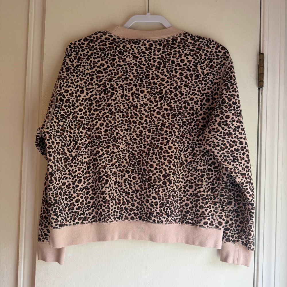 Nike Womens Leopard Print Crewneck Sweatshirt Tan Brown XS Fleece Futura Logo - Picture 7 of 9